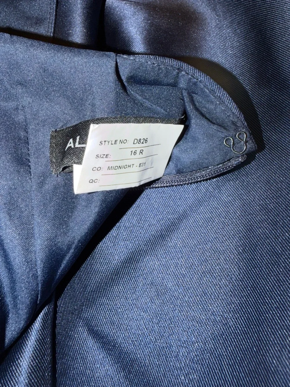 Elegant New Alfred Sung Navy Satin Twill Gown - Picture 6 of 6